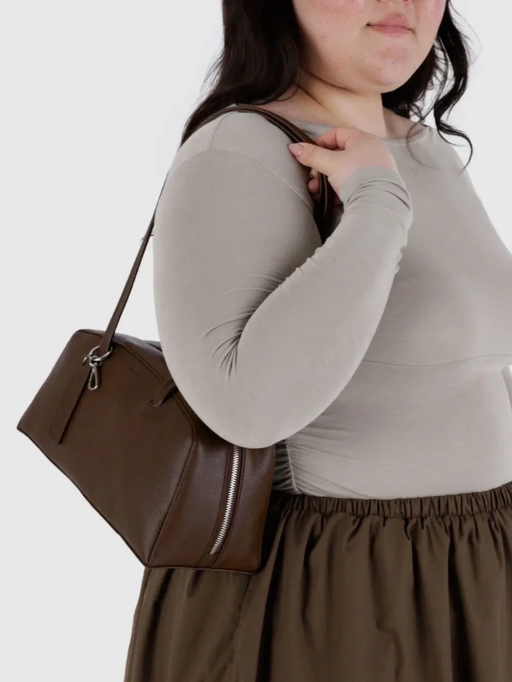 BAGGU Brown Textured Leather Shoulder Bag
